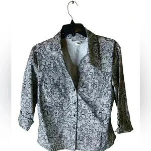 Dress Barn Blouse Women's Size Small 3/4 Sleeves Button Front Floral Print Shirt